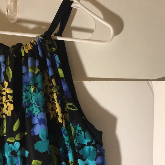 Apt 9 liberty floral dress size L halter stretch  black purple yellow green blue - Picture 8 of 11